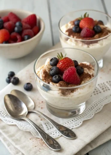 Ricotta dessert is served in glass cups with spoons.