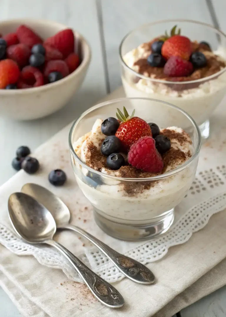 Ricotta dessert is served in glass cups with spoons.