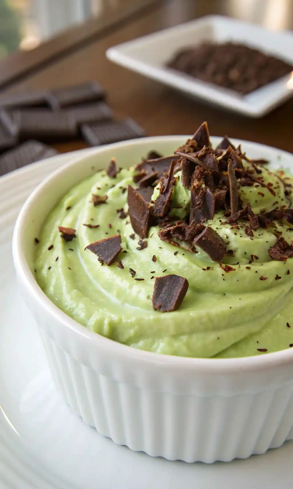 pistachio cream dessert with chocolate