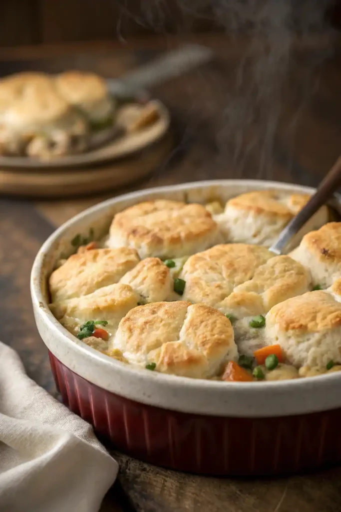 Baked Chicken Pot Pie with golden biscuit crust