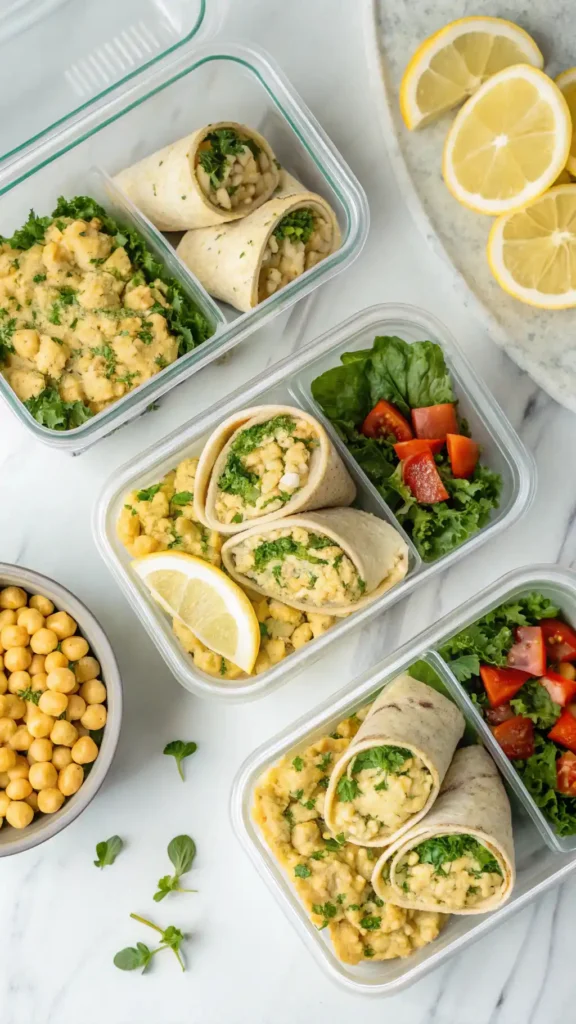 meal prep herby lemon mashed chickpea salad
