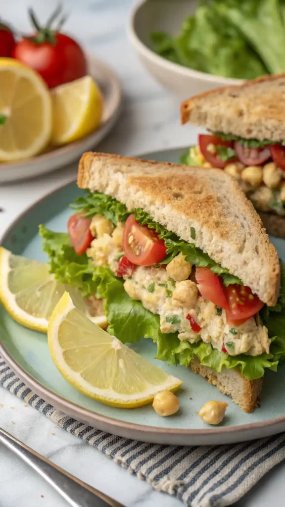 herby lemon mashed chickpea salad sandwich