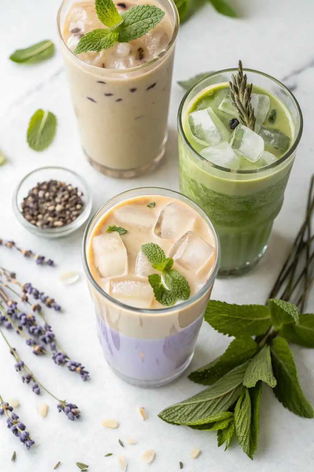 Iced vanilla matcha latte variations