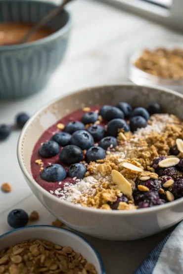 Peanut Butter Powder Blueberry smoothie bowl