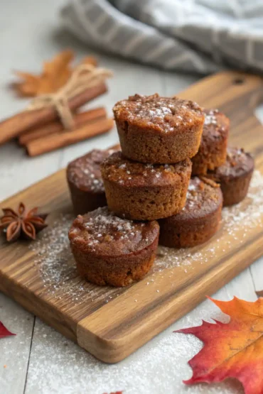 Close-up of Pumpkin Spice Brownie Bites with cinnamon and fall decor