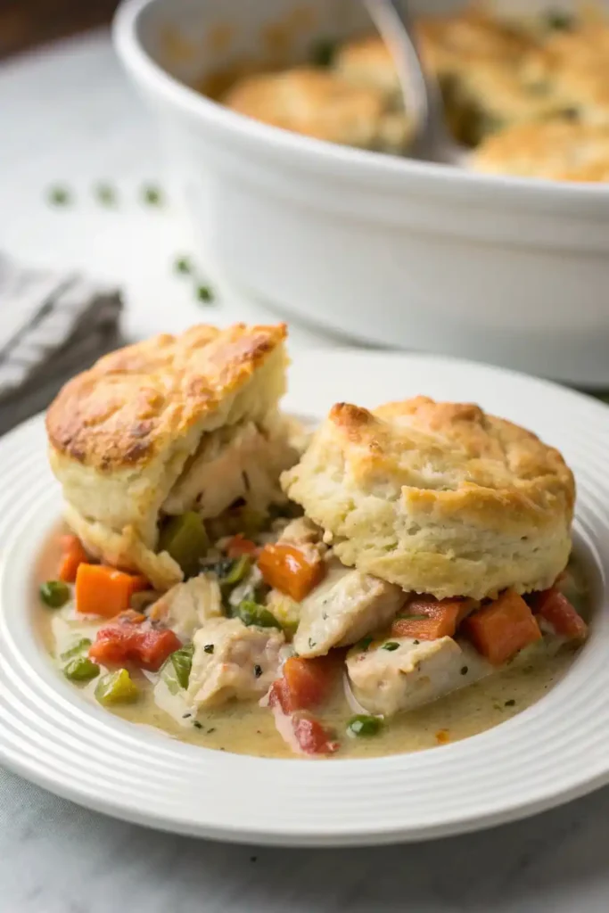 Served portion of Chicken Pot Pie with Biscuit Crust