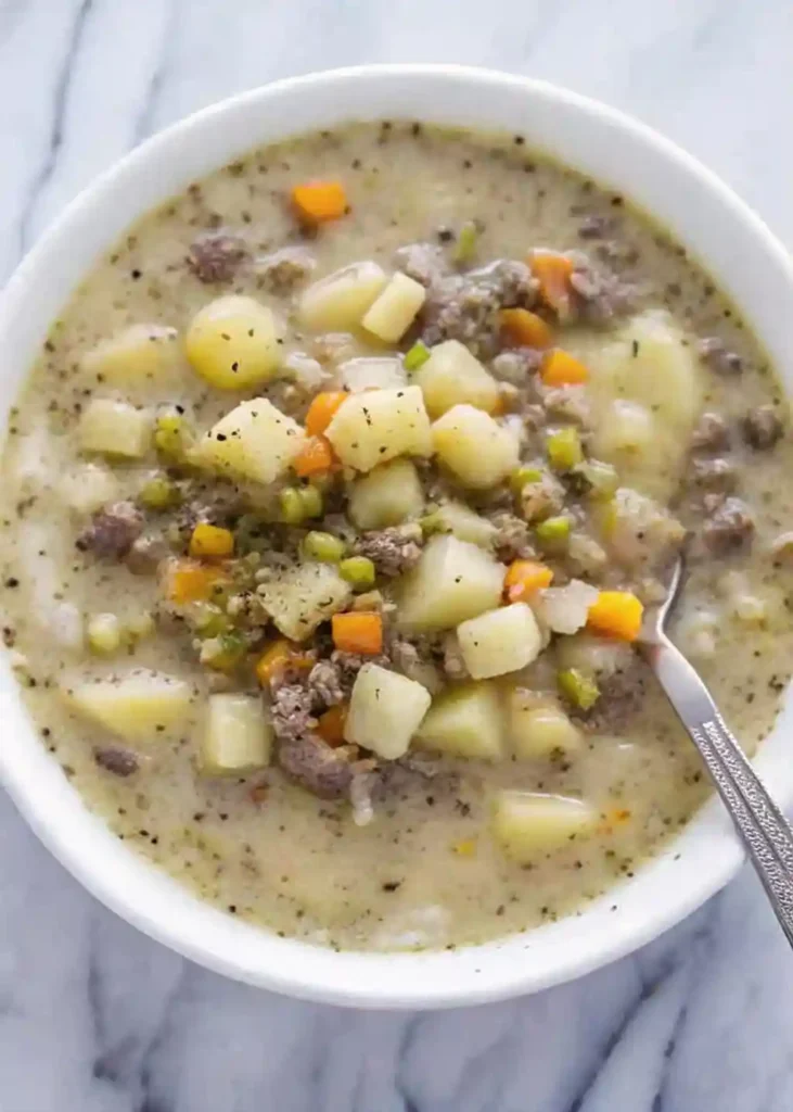 Creamy potato hamburger soup