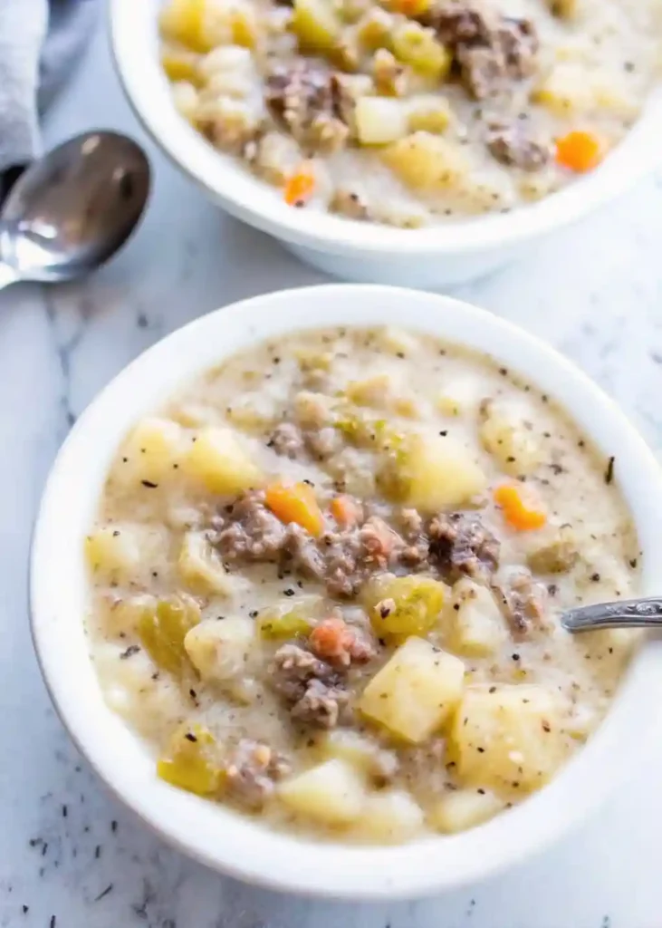 Creamy potato hamburger soup