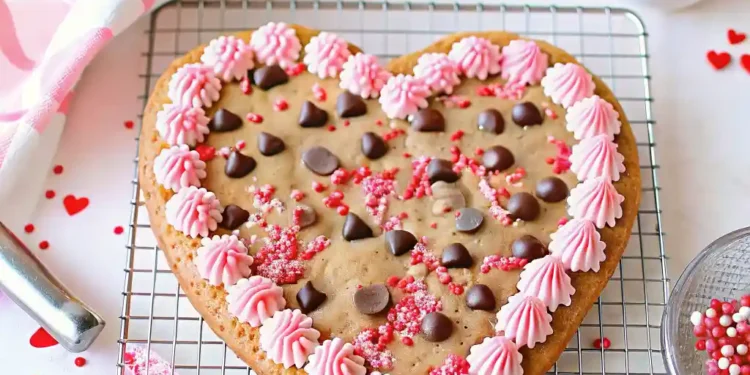 Giant Heart-Shaped Chocolate Chip Cookie Cake (The Ultimate Valentine’s Day Dessert)